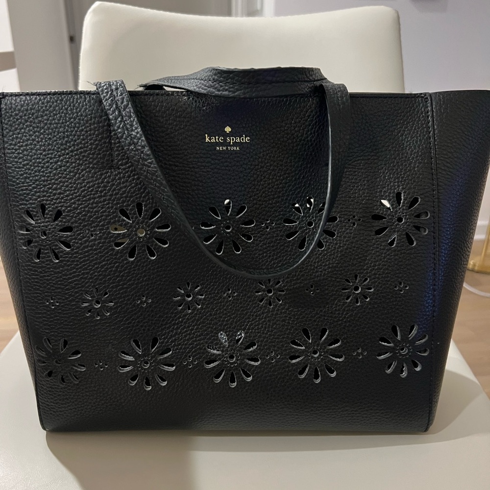 KATE SPADE Faye Drive Elisabeth Flower Cutouts Black Leather Tote